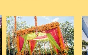 Greenery Wall with Marigold Swags - Punjab Bagpiper Band India